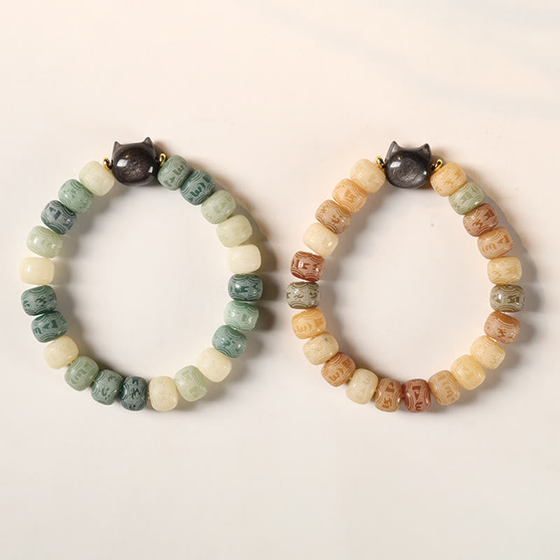 Bodhi Seed & Obsidian Cat Head Wisdom Bracelet