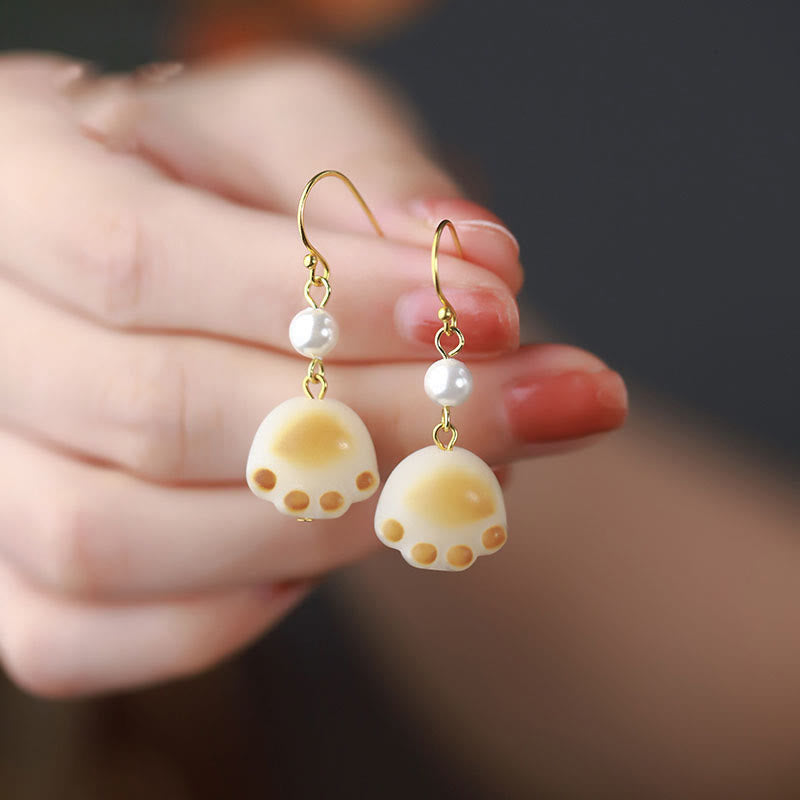 Bodhi Seed Spiritual Earrings with Cat Paw Claw Drop for Wisdom