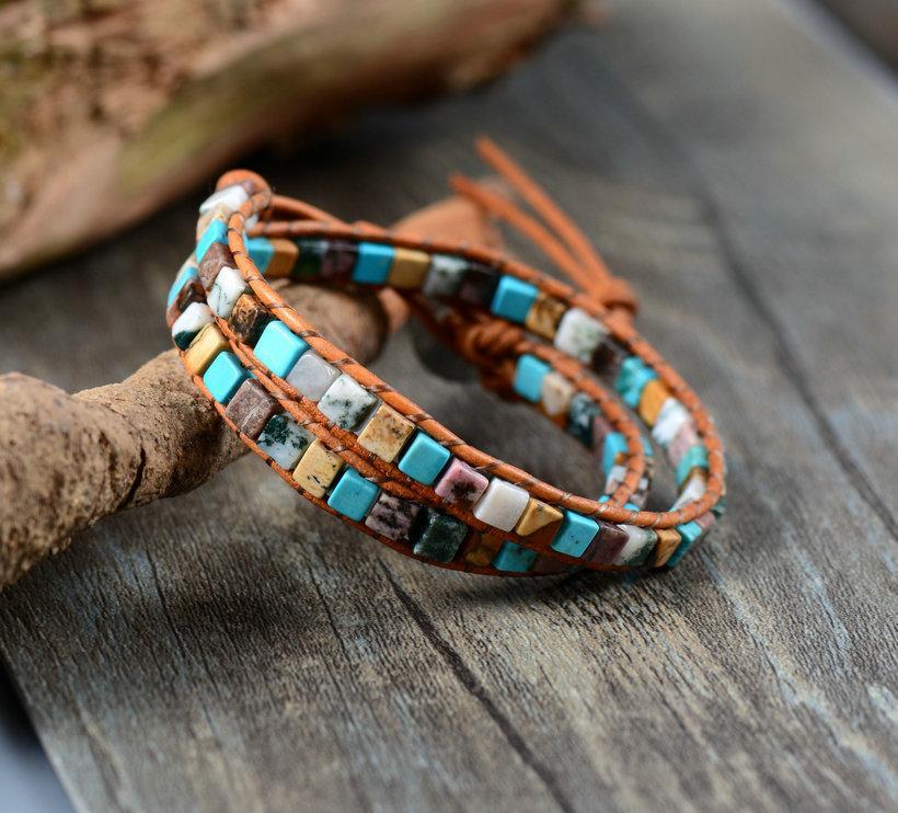 Boho Chic Agate Stone Double Wrap Bracelet