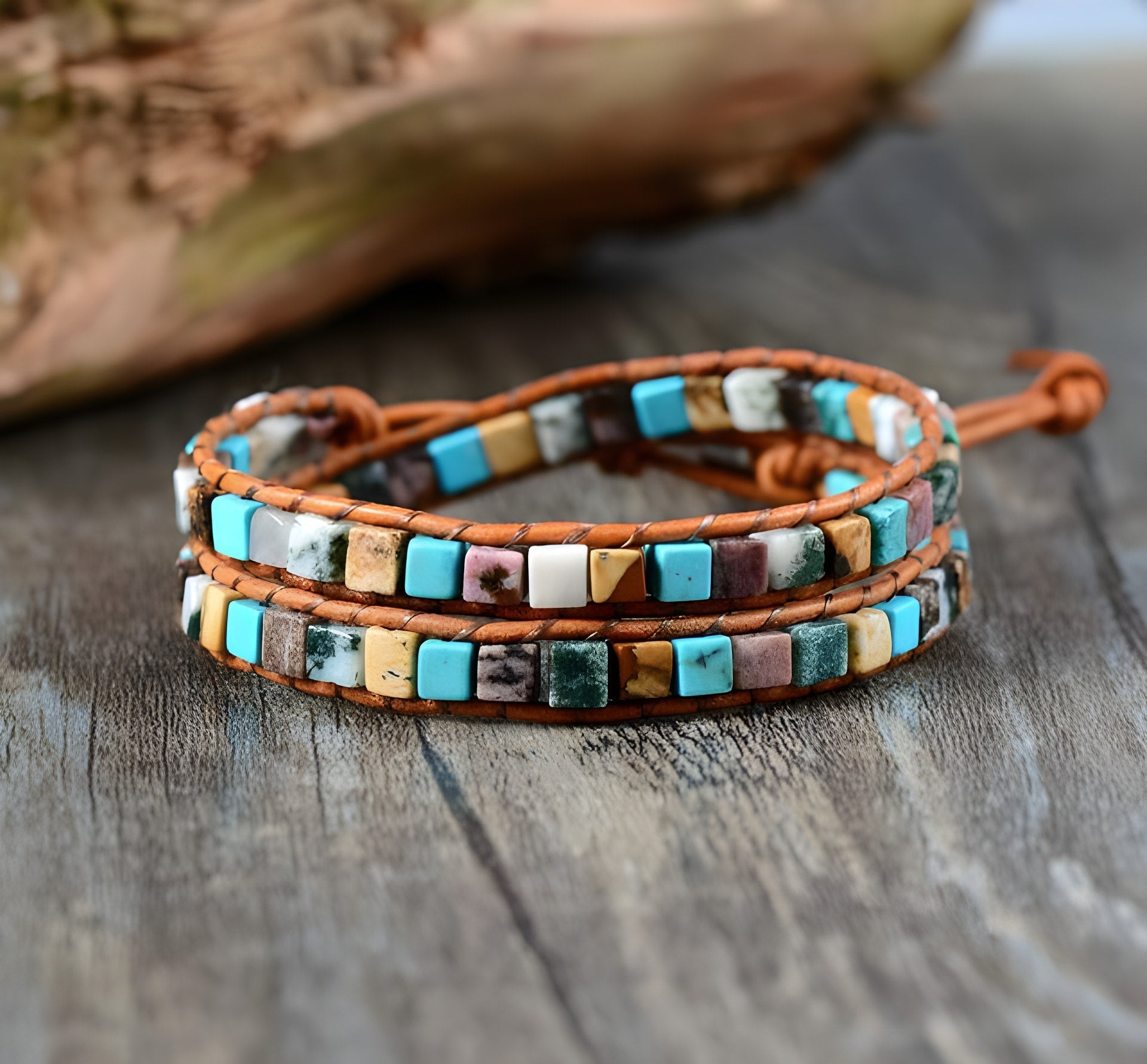 Boho Chic Agate Stone Double Wrap Bracelet
