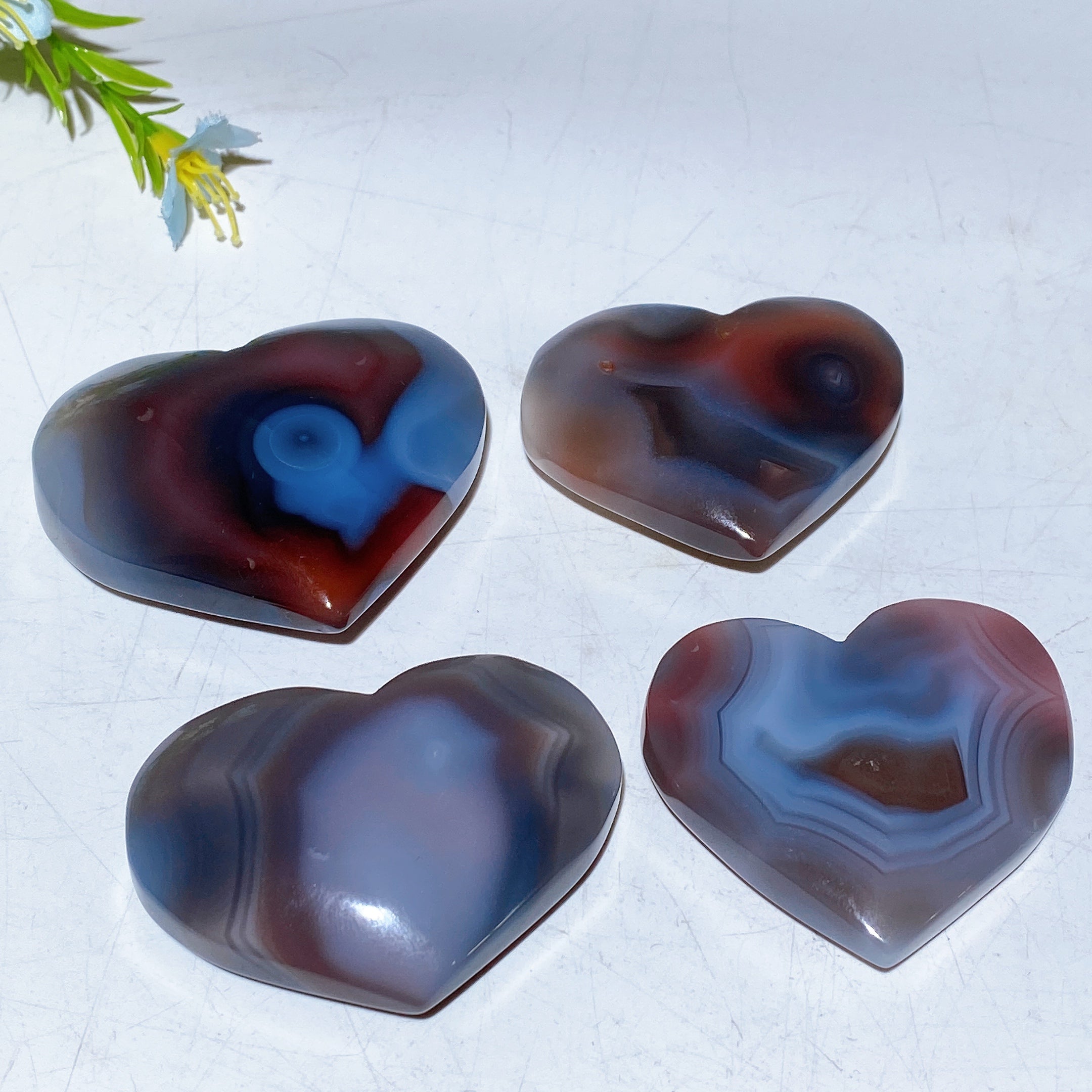 Botswana Agate Heart Crystal Palm Stone 1.6-2.5 Inch Healing