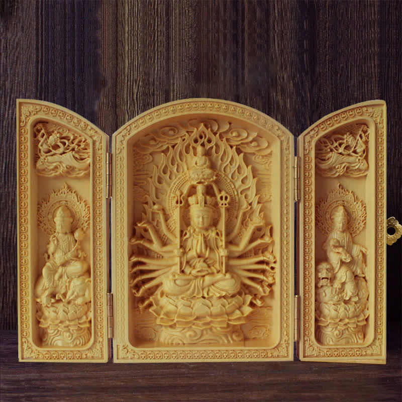 Boxwood Thousand-Armed Avalokitesvara Kwan Yin Altar Decoration