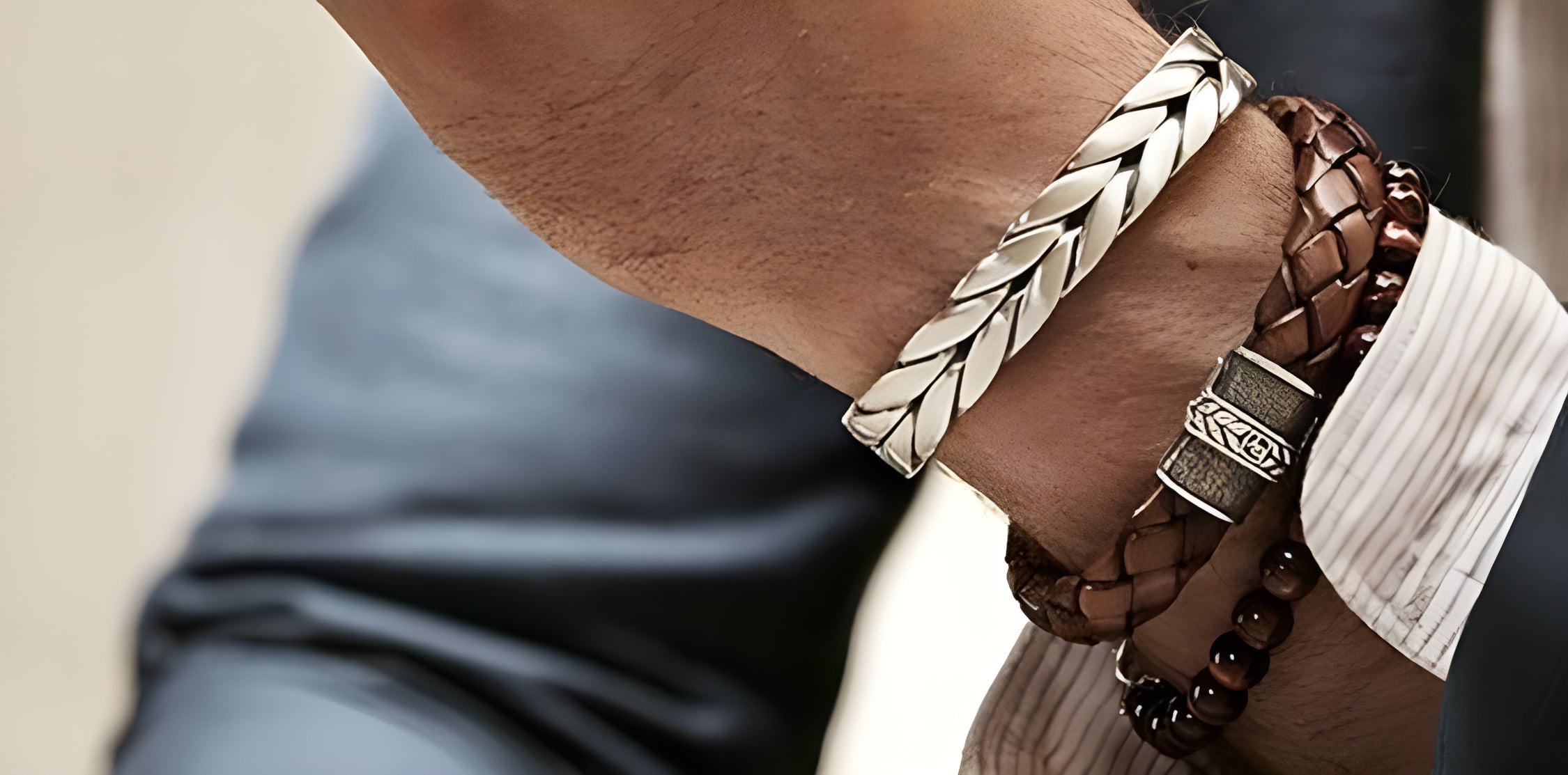 Braided Leather Bracelet with Tiger Eye Charm