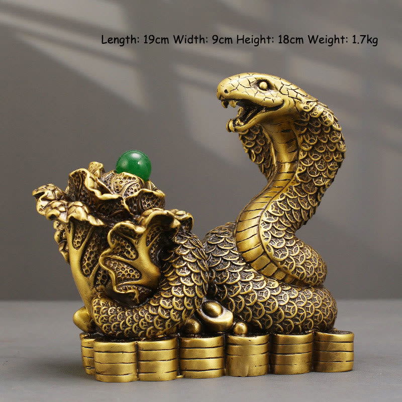 Brass Snake Figurine 19cm Animal Totem for Spiritual Blessings