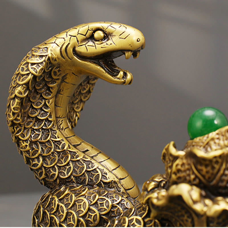Brass Snake Figurine 19cm Animal Totem for Spiritual Blessings