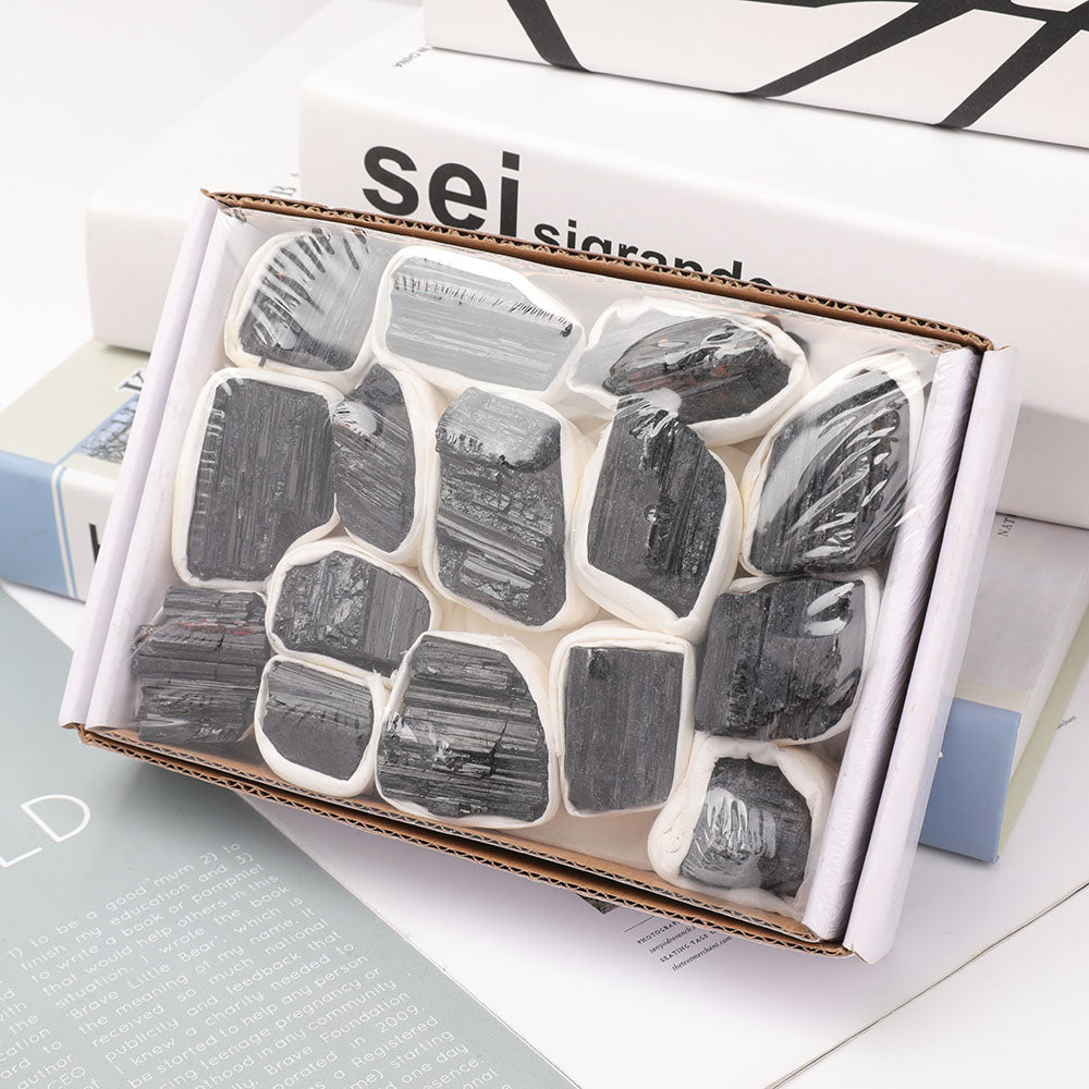 Brazil Acicular Black Tourmaline Raw Crystal Specimen Box