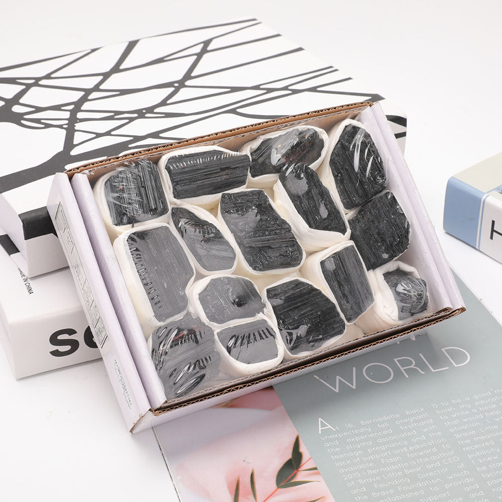 Brazil Acicular Black Tourmaline Raw Crystal Specimen Box