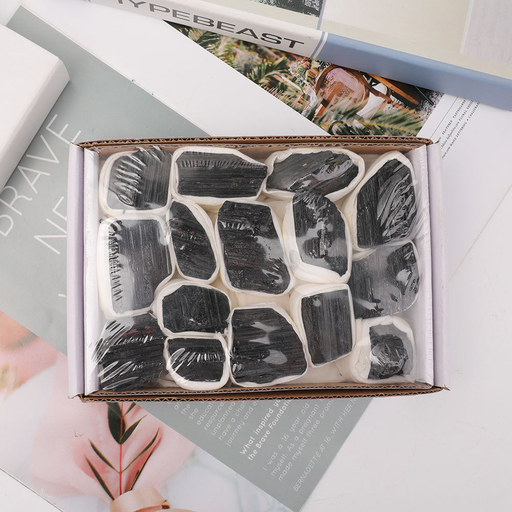 Brazil Acicular Black Tourmaline Raw Crystal Specimen Box