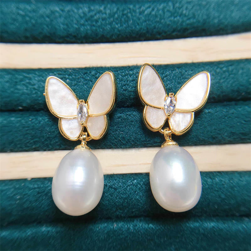 Butterfly Pearl Stud Earrings with 925 Silver Posts for Optimism