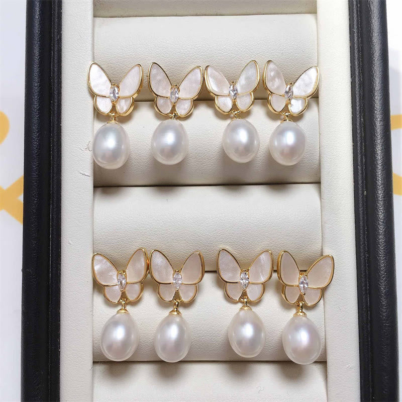 Butterfly Pearl Stud Earrings with 925 Silver Posts for Optimism