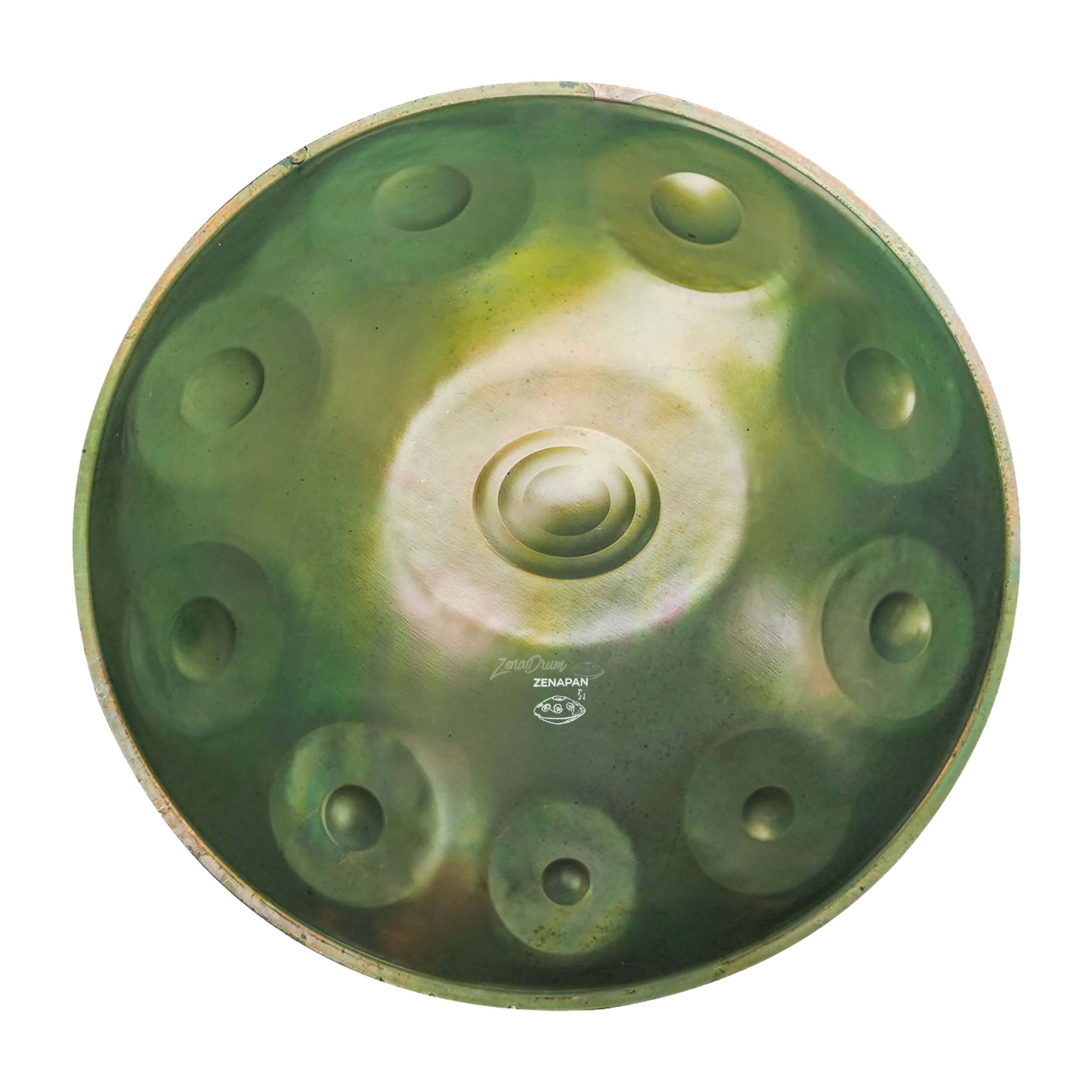 C Major Handpan Drum in Green with Circular Tone Fields for Sale