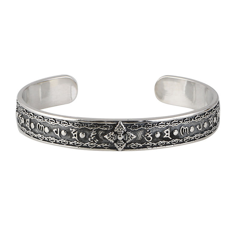 Om Mani Padme Hum 925 Sterling Silver Wisdom Cuff Bracelet