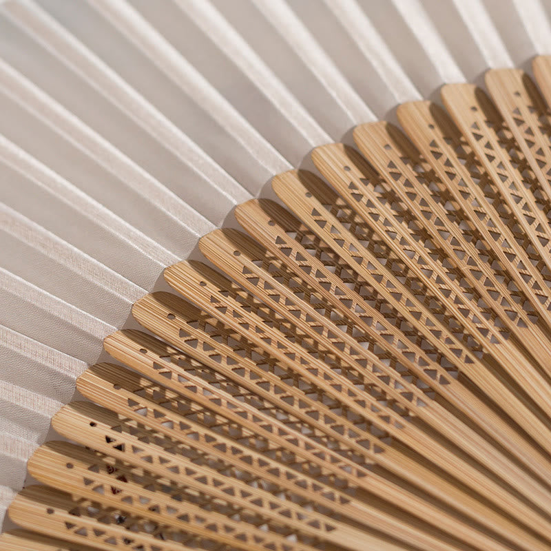 Vintage Chinese Folding Fan | Bamboo & Polyester Handheld Fan