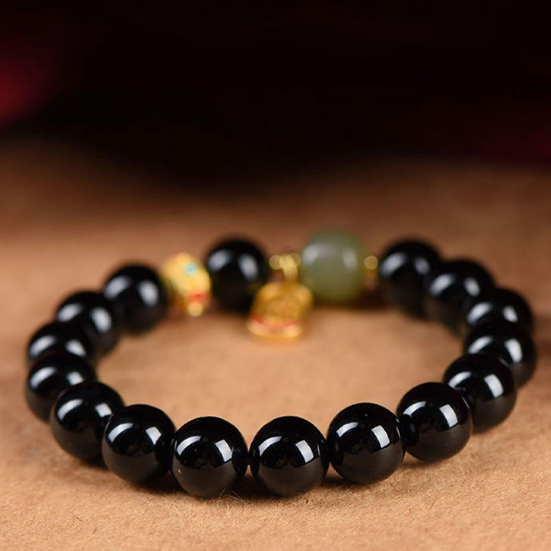 Black Onyx & Hetian Jade Lucky Fortune 8mm Bracelet