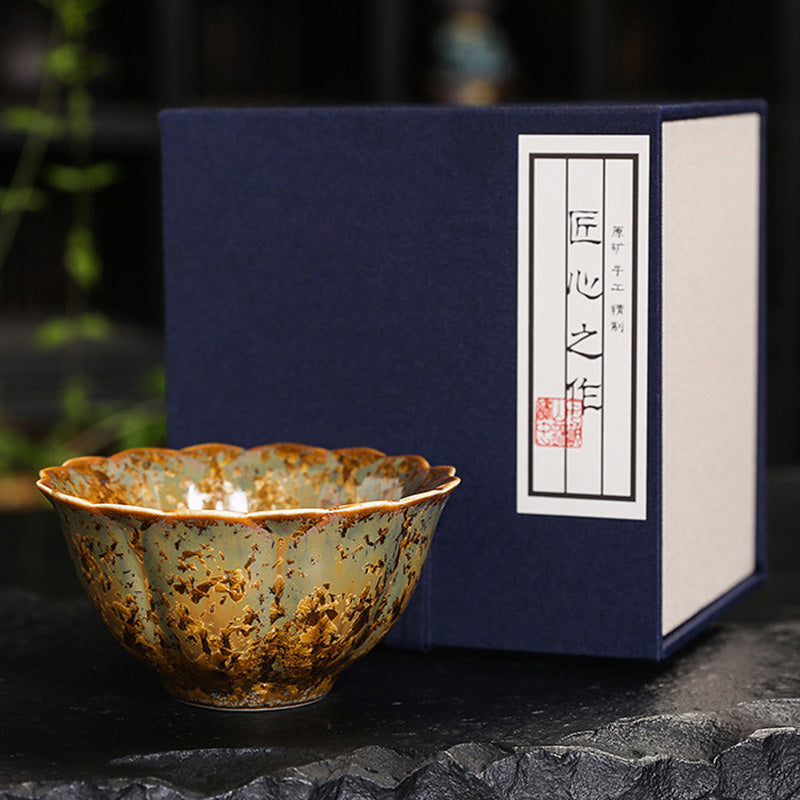 Colorful Brown Ceramic Chinese Tea Cup Bowl 210ml Size