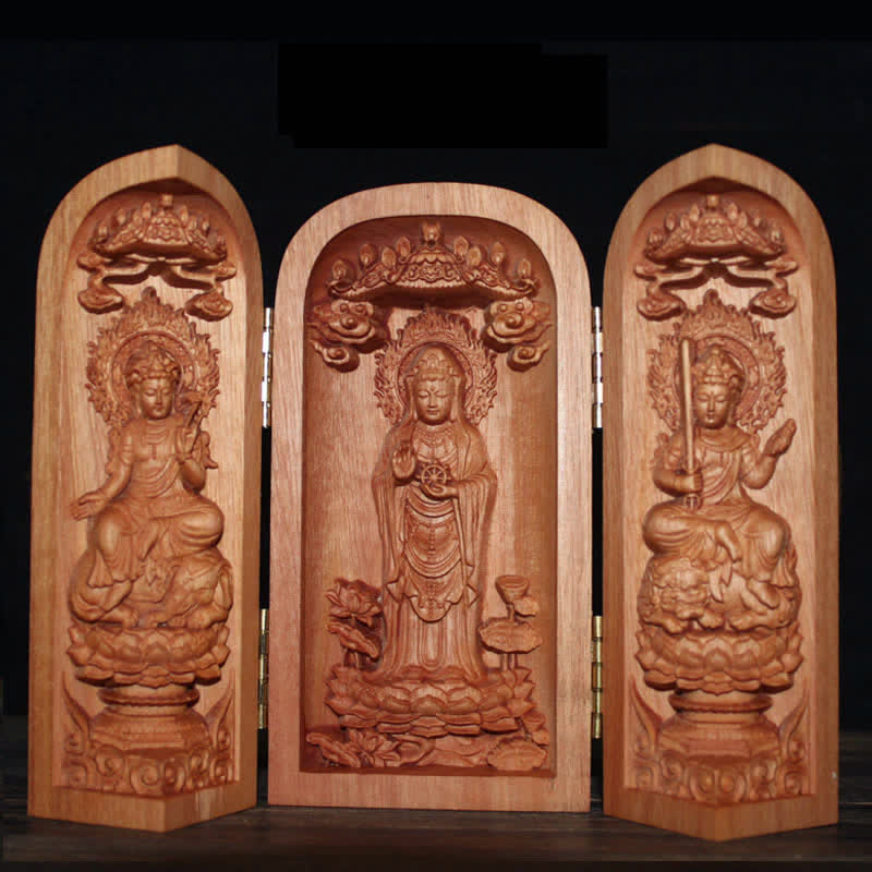Cherry Wood Avalokitesvara Kwan Yin Buddha Altar Decoration