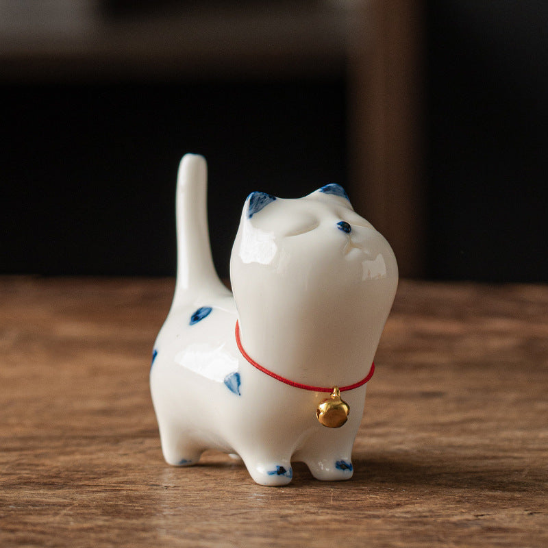 Ceramic Mini Lucky White Cat Tea Pet Figurine