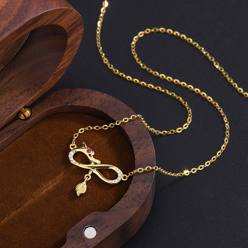 999 Sterling Silver Dragon Necklace with Endless Knot Charm