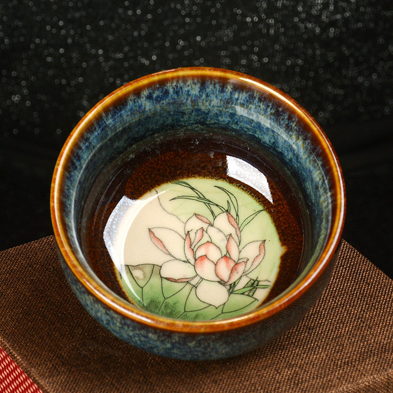 8cm Ceramic Jian Zhan Dragon Lotus Teacup | Zen Decor