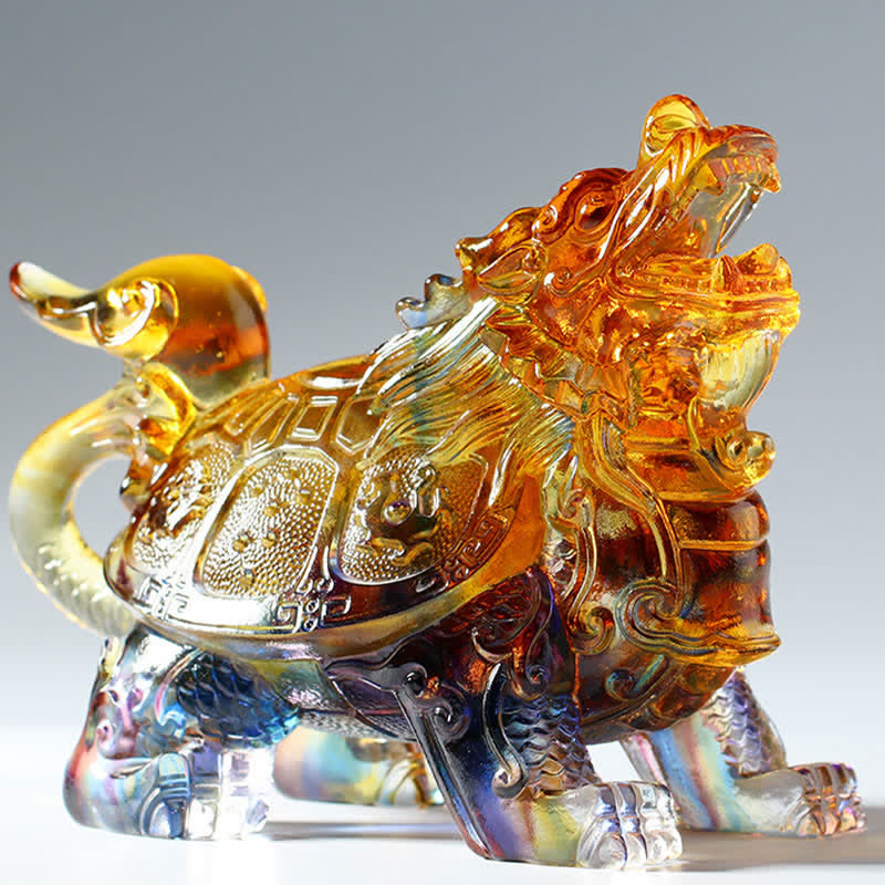 Liuli Feng Shui Dragon Turtle Crystal Art Piece