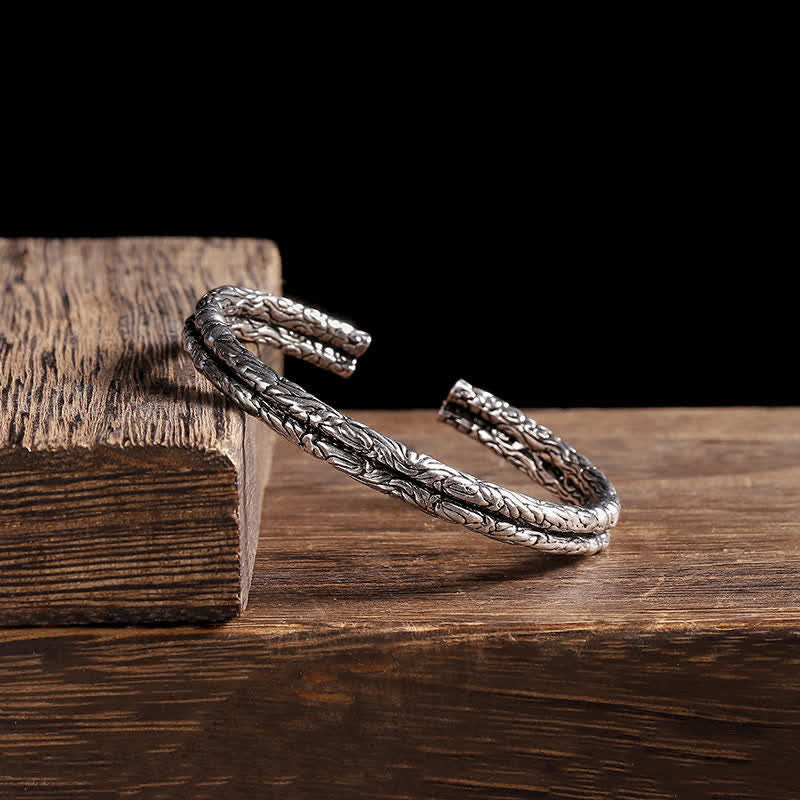 Copper Dragon Bracelet Cuff with Flower Pattern for Balance