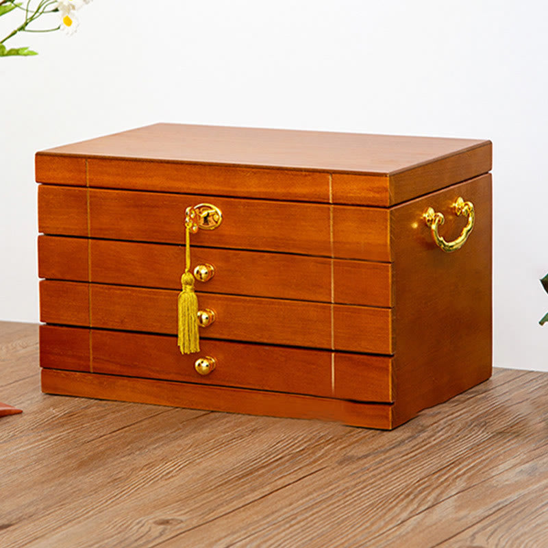 Four-Layer Solid Wood Jewelry Box with Velvet | Zen Decor