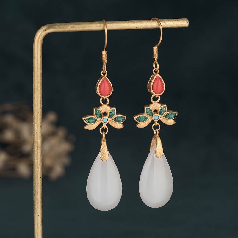 White Jade Luck Drop Earrings for Protection & Happiness