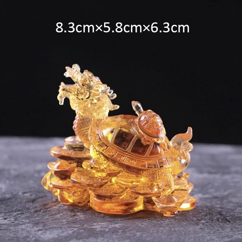 Handmade Liuli Feng Shui Dragon Turtle Art Piece for Luck