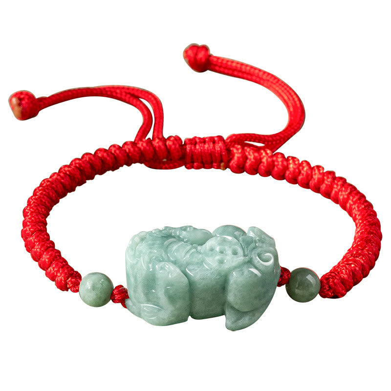 Jade Pi Xiu Protection Bracelet with King Kong Knot, Red String