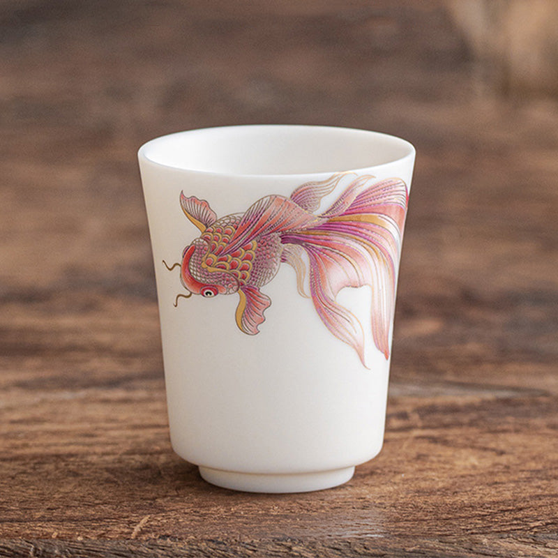 Koi Fish Porcelain Teacup 150ml Ceramic Zen Decor