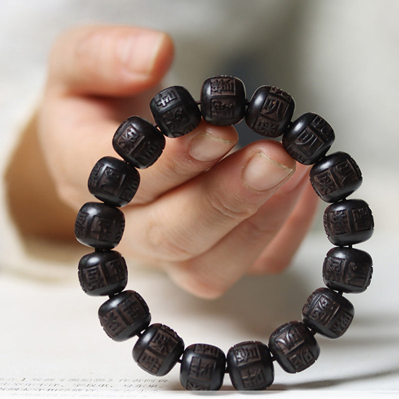 Ebony Wood Om Mani Padme Hum Balance Bracelet 13mm Unisex