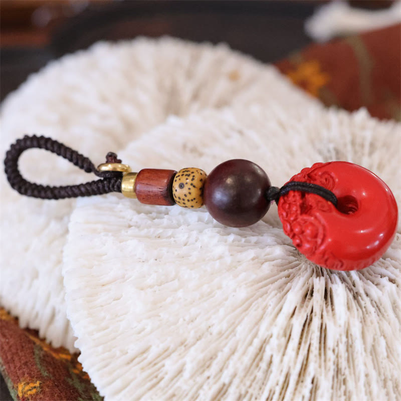 Natural Cinnabar PiXiu Peace Buckle Key Chain for Blessings