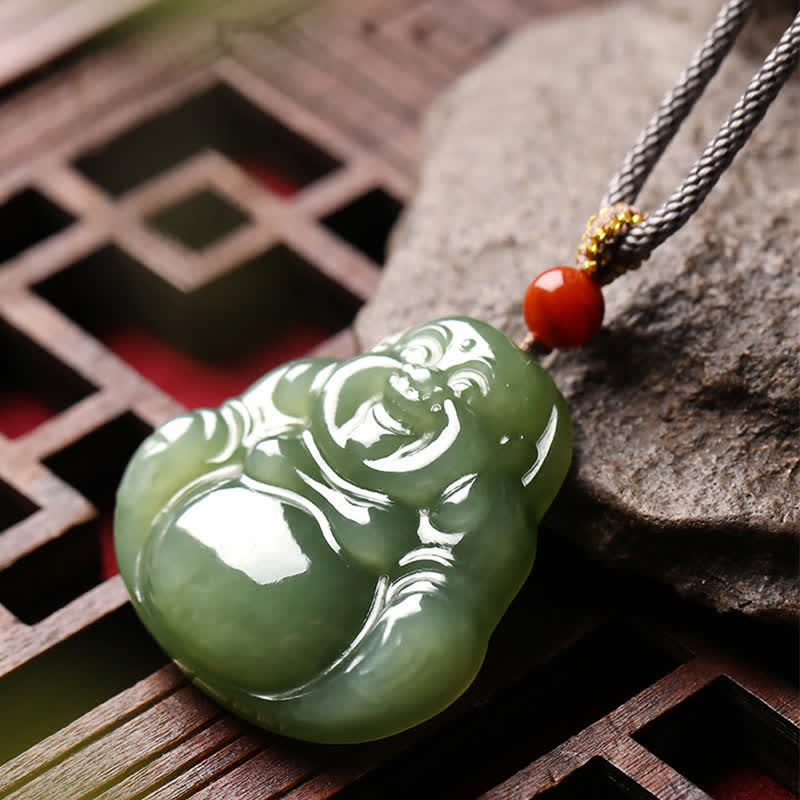 Hetian Jade Laughing Buddha Necklace for Abundance & Prosperity