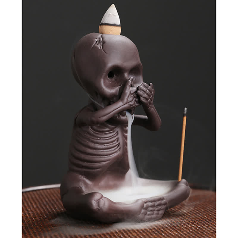 Purple Clay Little Skull Backflow Incense Burner for Peace