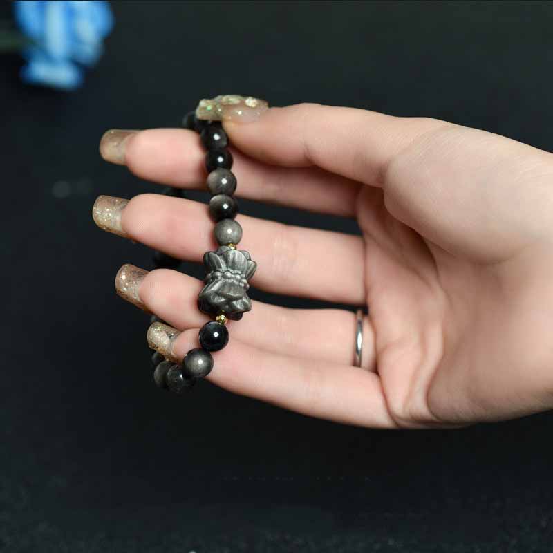 Silver Sheen Obsidian Protection Bracelet 8mm Meditation Beads