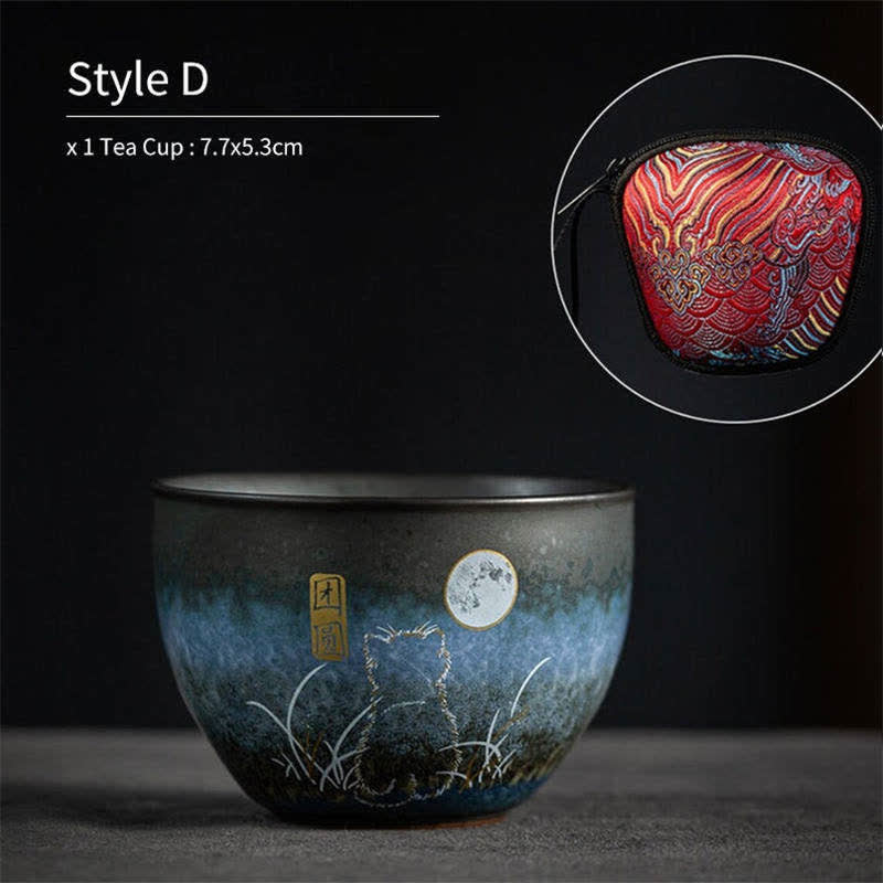 Ceramic Black Cat Tea Cup 140ml - Japanese Tableware