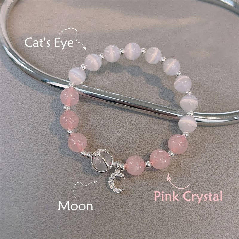 Cat's Eye & Pink Crystal Moon Love Charm Spiritual Bracelet