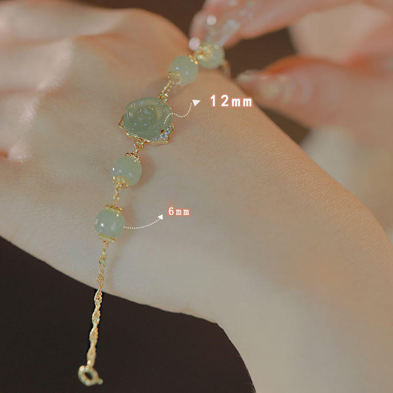 14K Gold Plated Hetian Jade Rose Flower Luck Bracelet