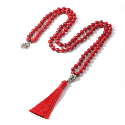108 Bead Mala Necklace with Red Turquoise or Lazurite Beads