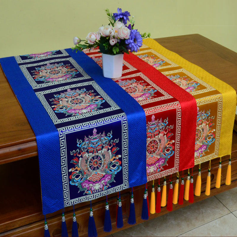 Meditation Altar Mat with Tibetan Vajra and Auspicious Symbols, 95x33cm