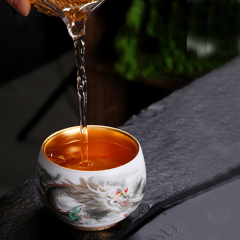 Gilt Gourd Dragon Porcelain Teacup 160ml Spiritual Tea Cup