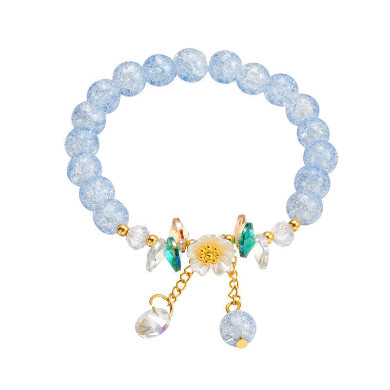 Spiritual Glass Bead Bracelet with Flower Charm for Protection