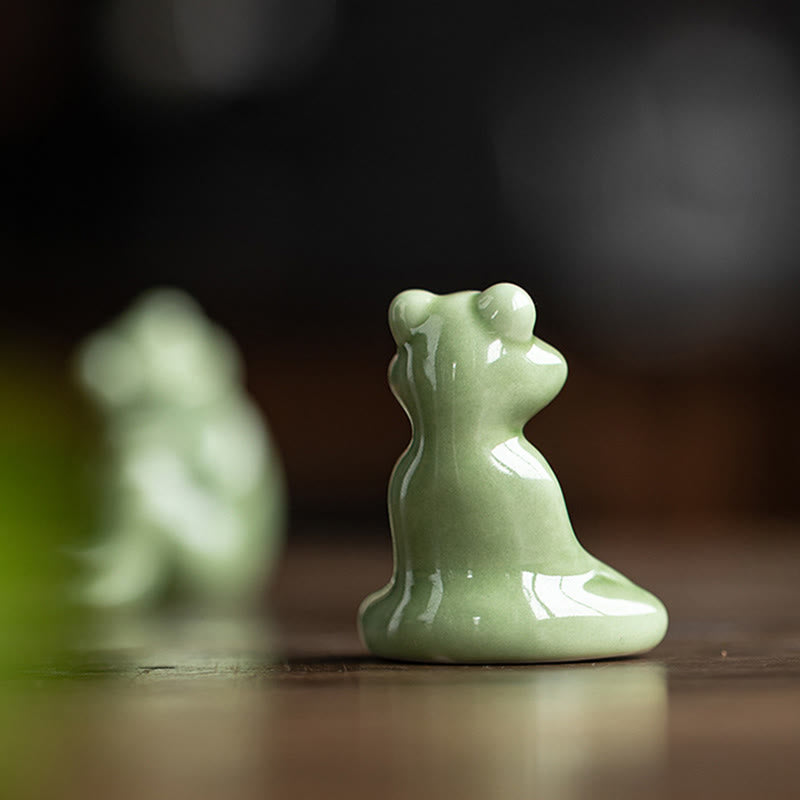 Mini Ceramic Meditation Frog Figurine for Luck & Wealth