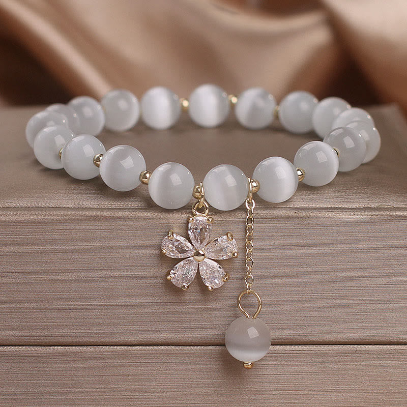 8mm Cat's Eye Peace & Support Flower Charm Bracelet