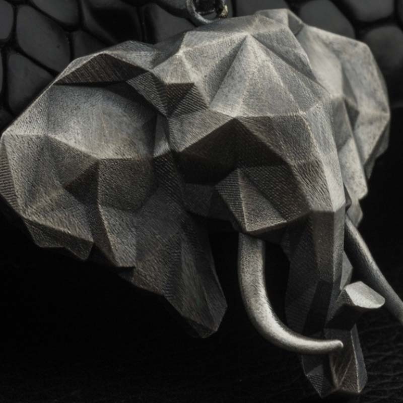 Elephant Strength Necklace in Pewter & Titanium Steel