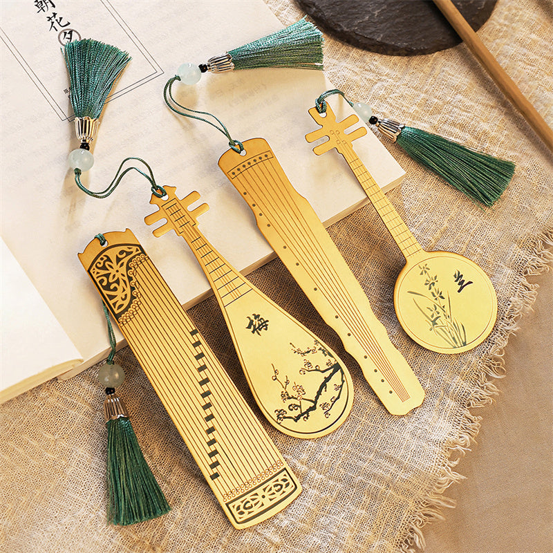 Gold Guzheng Metal Bookmark | Classical Instrument Design