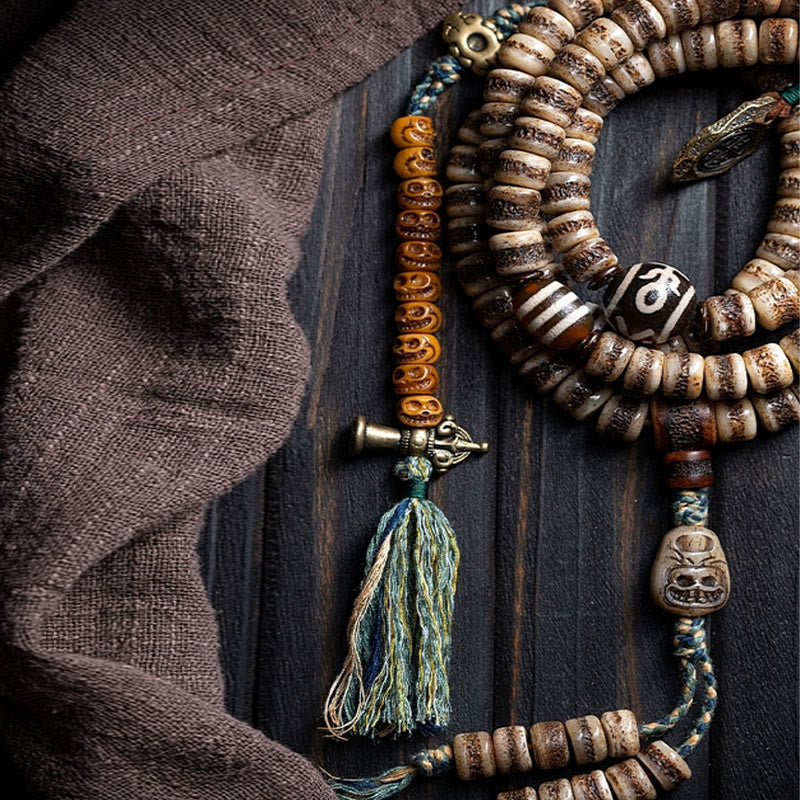 Unisex 108 Bead Tibetan Yak Bone Strength Bracelet