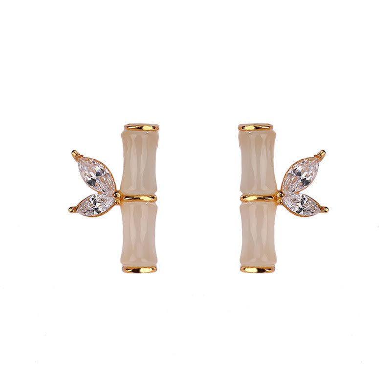 925 Sterling Silver Jade Bamboo Luck Stud Earrings