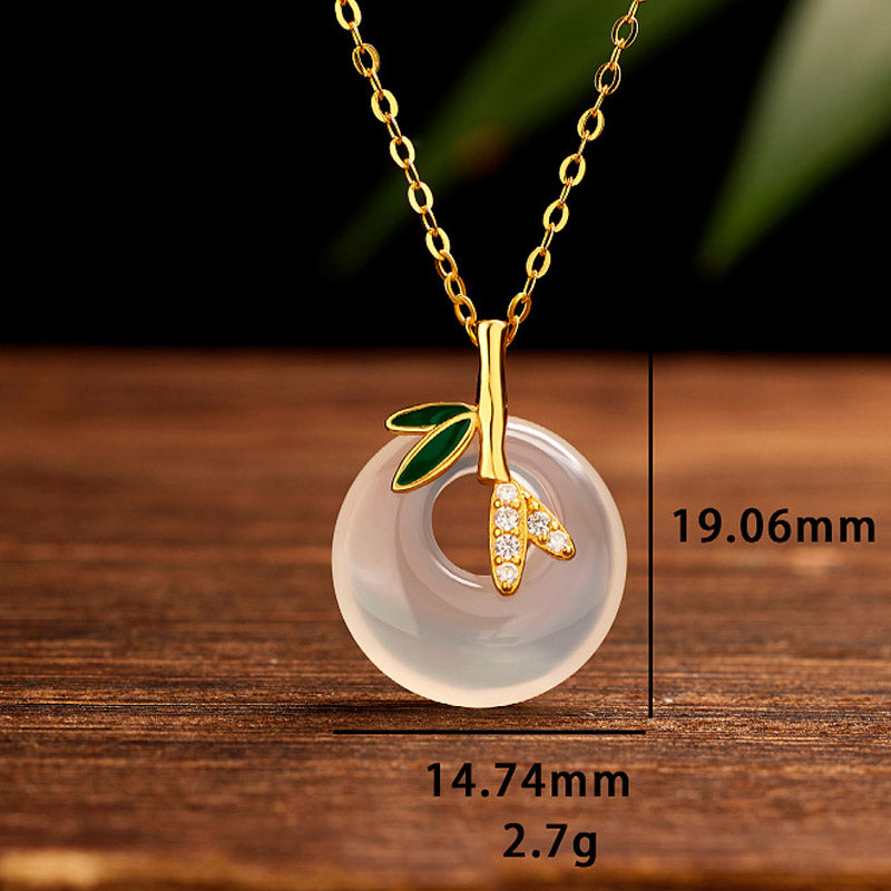 Natural Chalcedony Silver Spiritual Necklace with Bamboo Peace Buckle