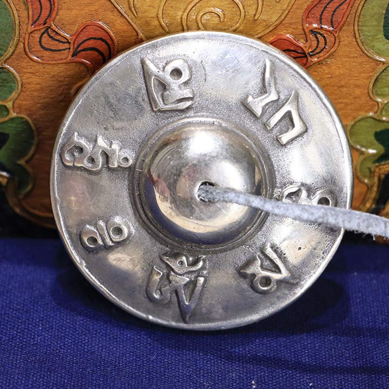Six True Words White Copper Tingsha Bell for Meditation